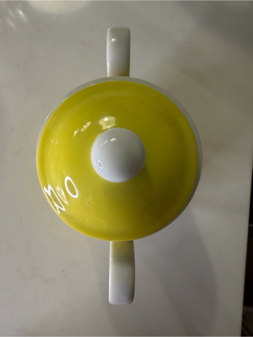 Fitz and Floyd 1975 MCM bright Yellow Ceramic Sugar Bowl with Lid Dual Handles - Picture 3 of 7